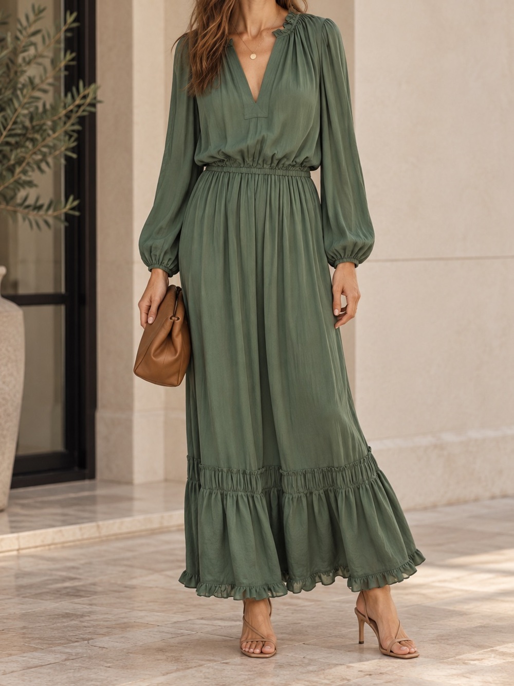 Anna Cate Tiered Midi Dress Green Small/Medium